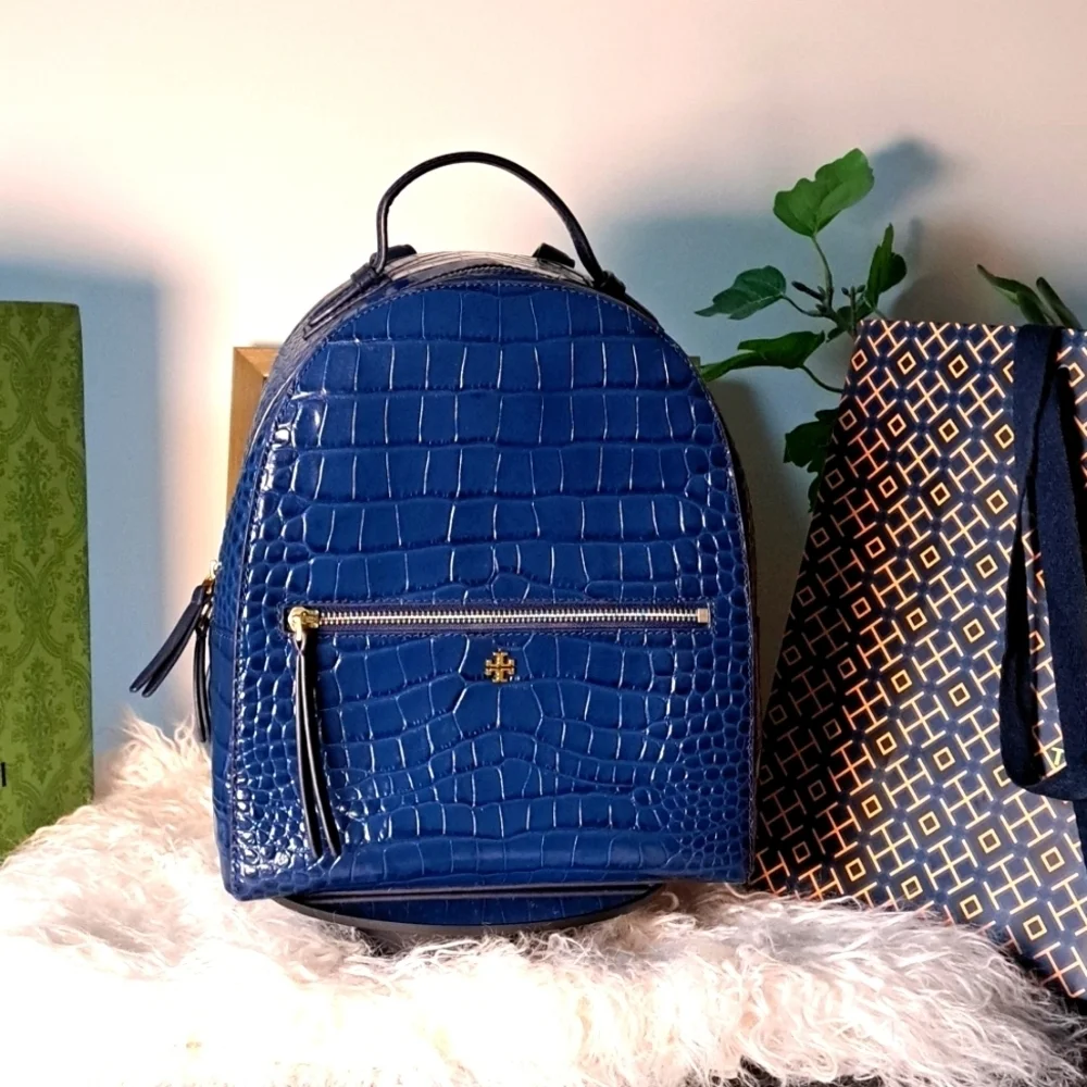 Tory Burch Croc-Embossed Backpack EUC